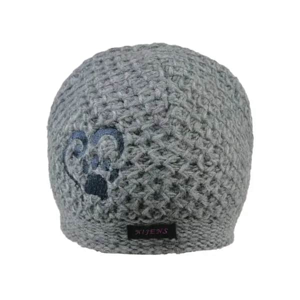 Kurze Beanie Mütze Neava aus Wolle mit Pfote&Herz Stickerei